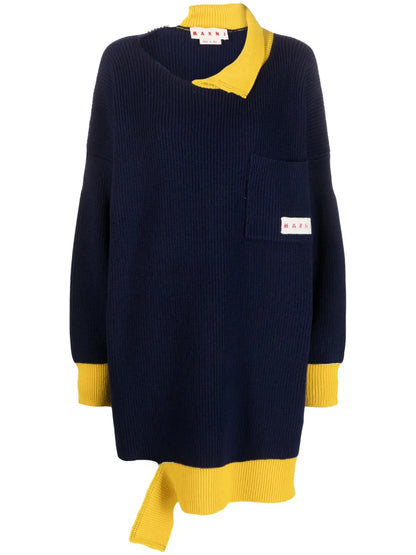 Asymmetric Raw-Edge Ribbed Jumper