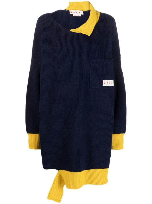 Asymmetric Raw-Edge Ribbed Jumper