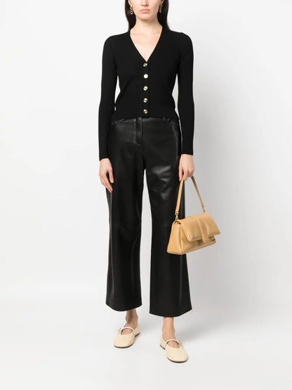 Ribbed-Knit V-Neck Wool Cardigan