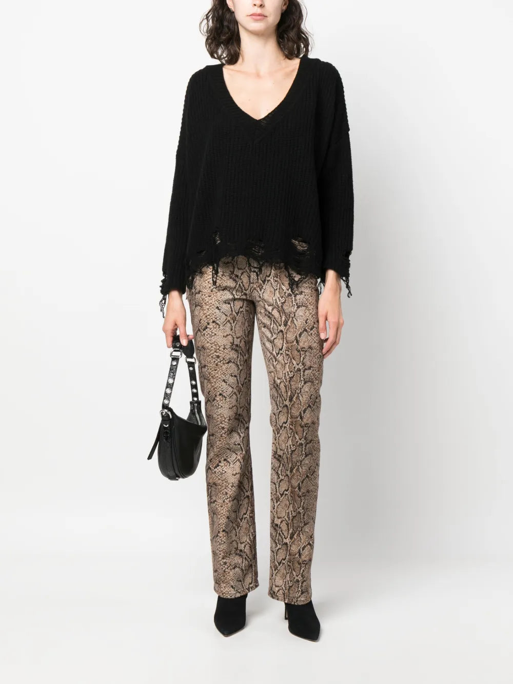 Ripped V-Neck Knitted Jumper