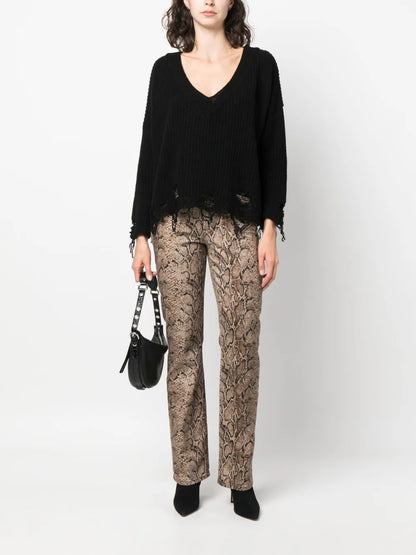 Ripped V-Neck Knitted Jumper