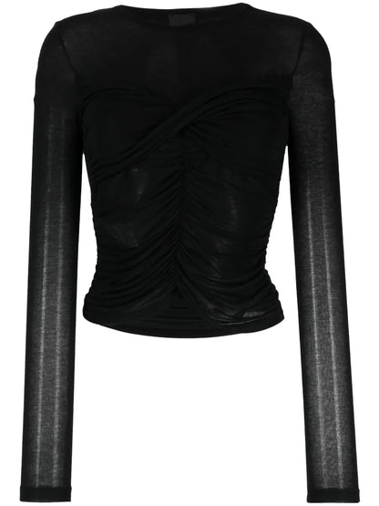 Semi-Sheer Ruched Sweatshirt