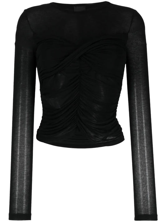 Semi-Sheer Ruched Sweatshirt