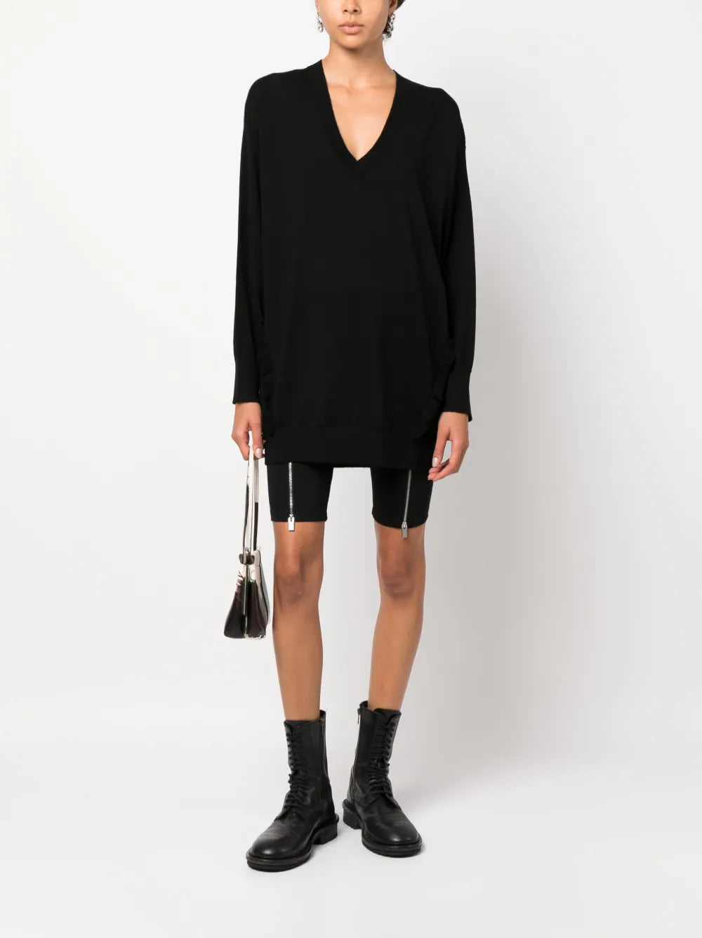 Ruffle-Detail V-Neck Wool Jumper