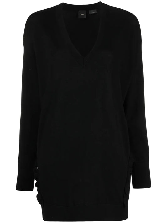 Ruffle-Detail V-Neck Wool Jumper