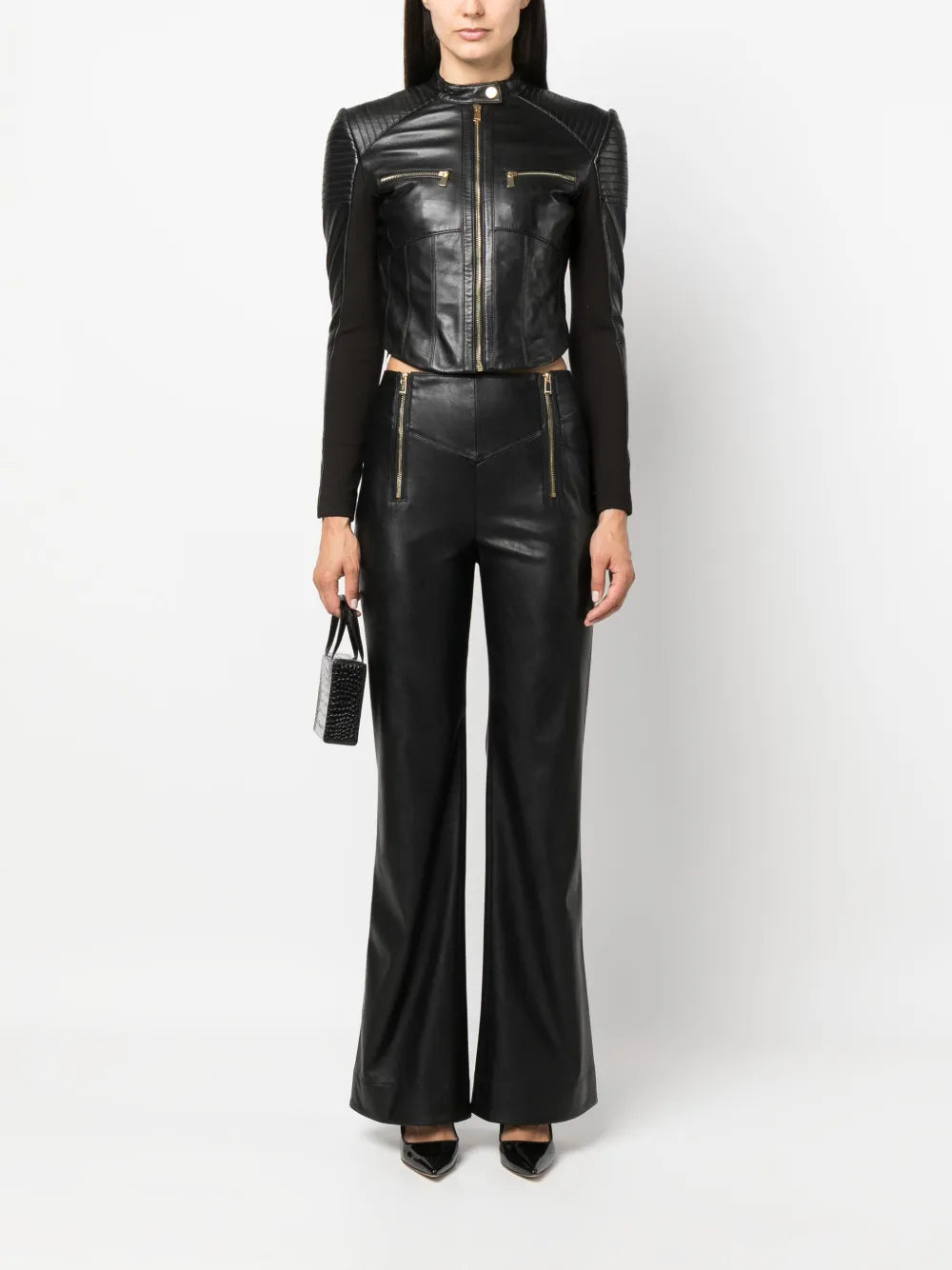 Faux-Leather Flared Trousers