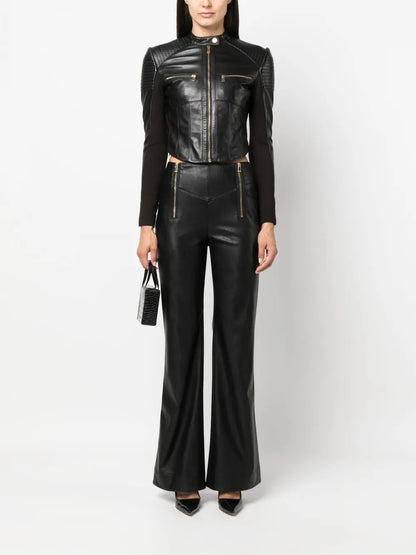 Faux-Leather Flared Trousers