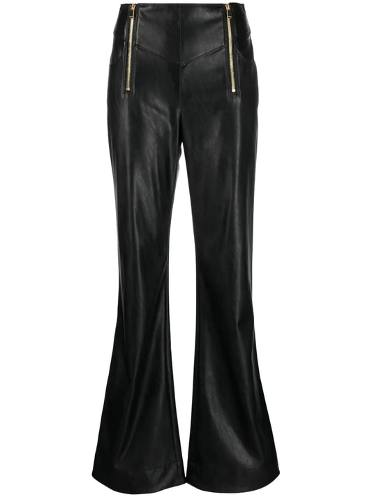 Faux-Leather Flared Trousers