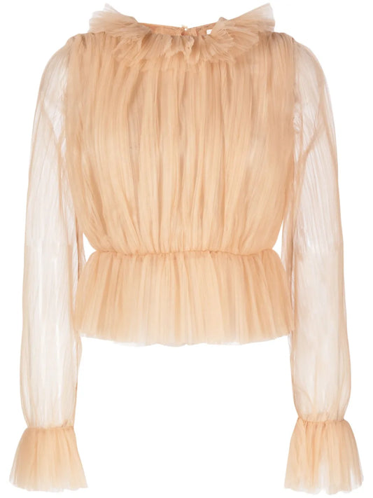 Long-Sleeve Tulle Blouse