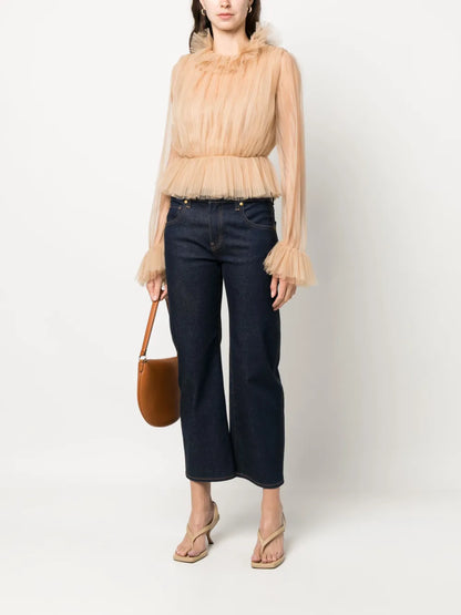 Long-Sleeve Tulle Blouse