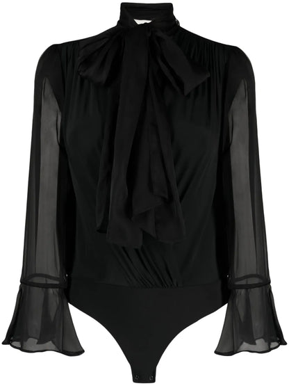 Tie-Neck Chiffon Bodysuit