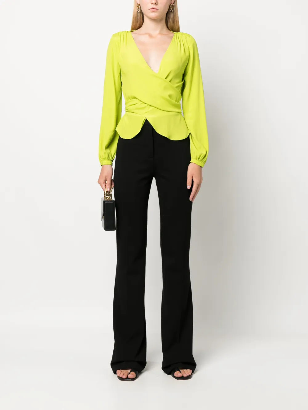 High-Waisted Flared Crepe Trousers