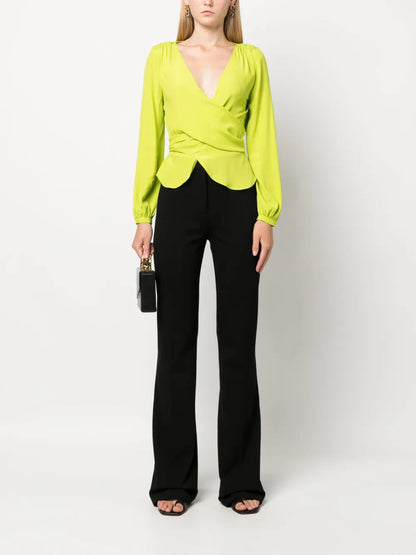 High-Waisted Flared Crepe Trousers