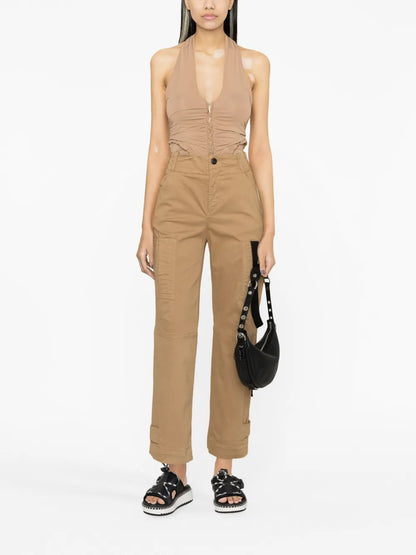 High-Waisted Straight-Leg Cotton Trousers