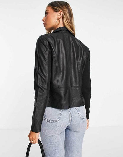 Sophie Soft Leather Biker Jacket - Black