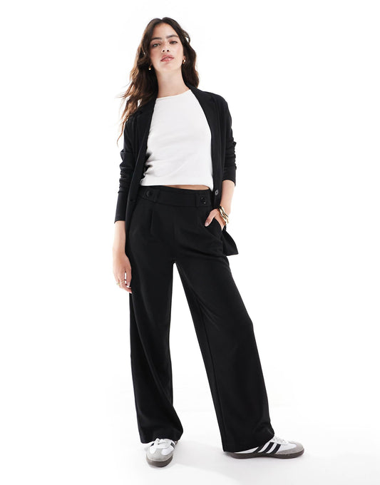 Button Detail Wide Leg Dad Trousers