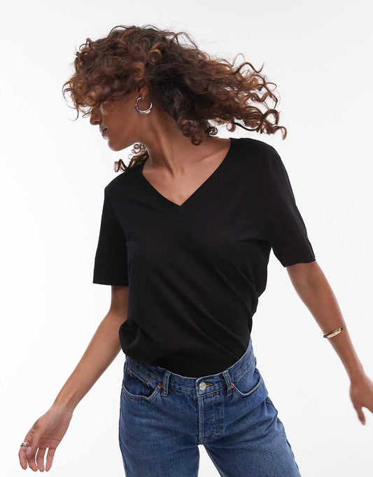 Femme Cotton Short Sleeve V Neck T-Shirt