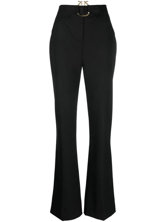 Buckle-Embellishment Flared Trousers