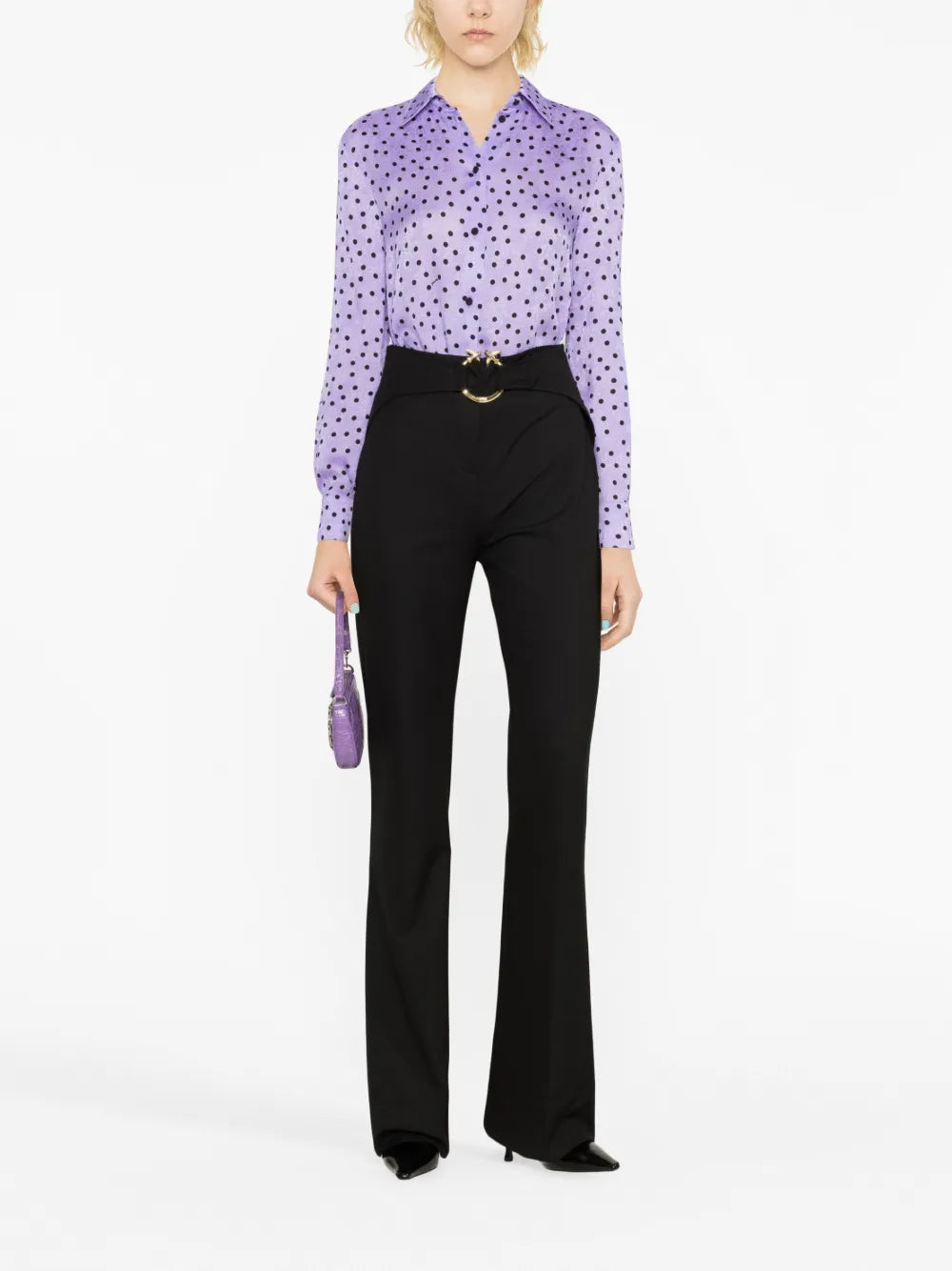 Buckle-Embellishment Flared Trousers