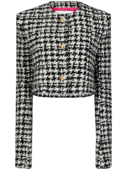 Houndstooth-Pattern Wool-Cotton Jacket