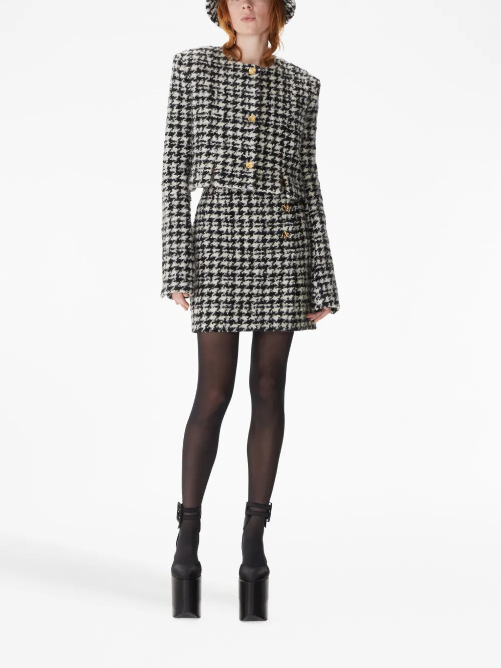 Houndstooth-Pattern Wool-Cotton Jacket