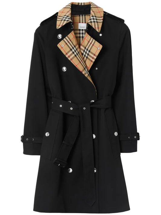Vintage Check-Trim Trench Coat