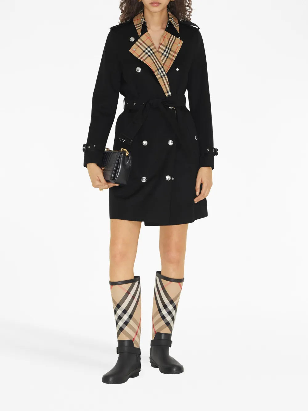 Vintage Check-Trim Trench Coat