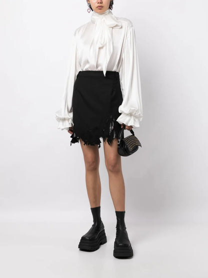 Pussy-Bow Silk-Blend Blouse