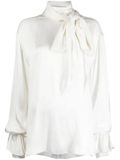 Pussy-Bow Silk-Blend Blouse