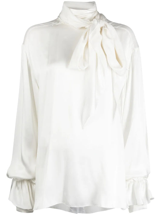 Pussy-Bow Silk-Blend Blouse