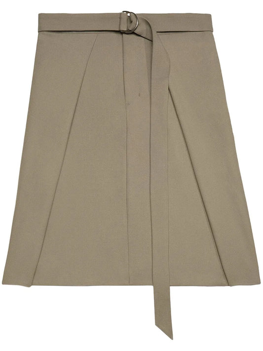 Belted Wool Midi Skirt