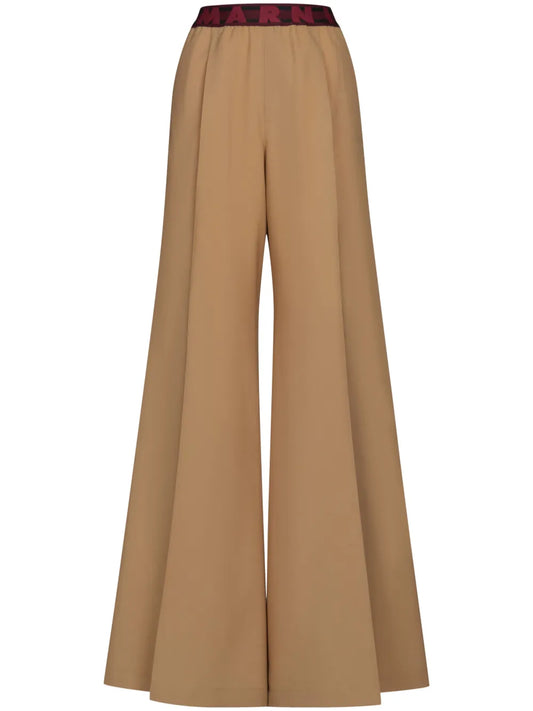 Logo-Waistband Wool Flared Trousers