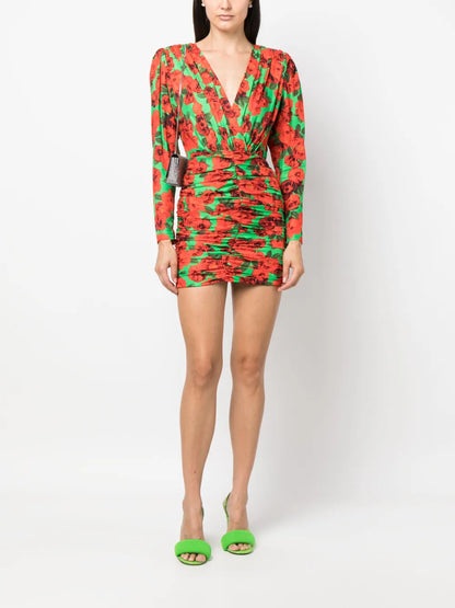 Floral-Print V-Neck Mini Dress