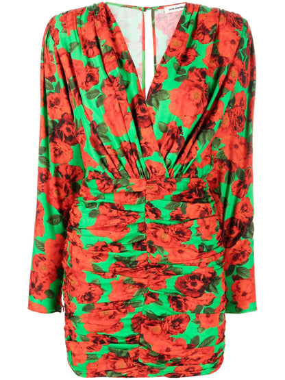 Floral-Print V-Neck Mini Dress