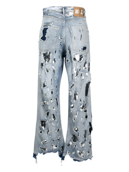 Destroyed Straight-Leg Jeans