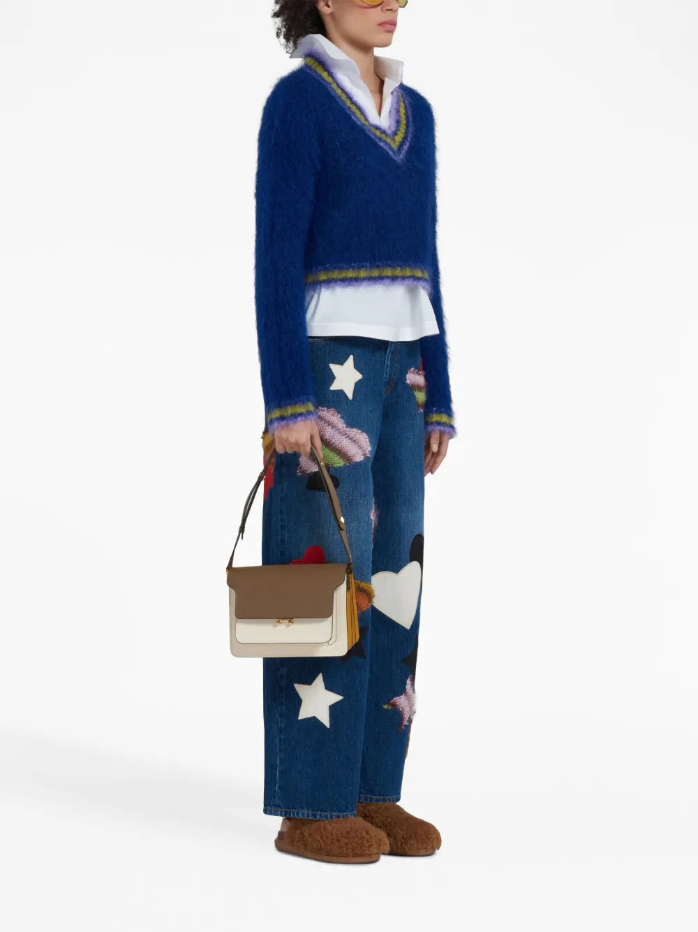 Striped-Trim Mohair-Blend Jumper