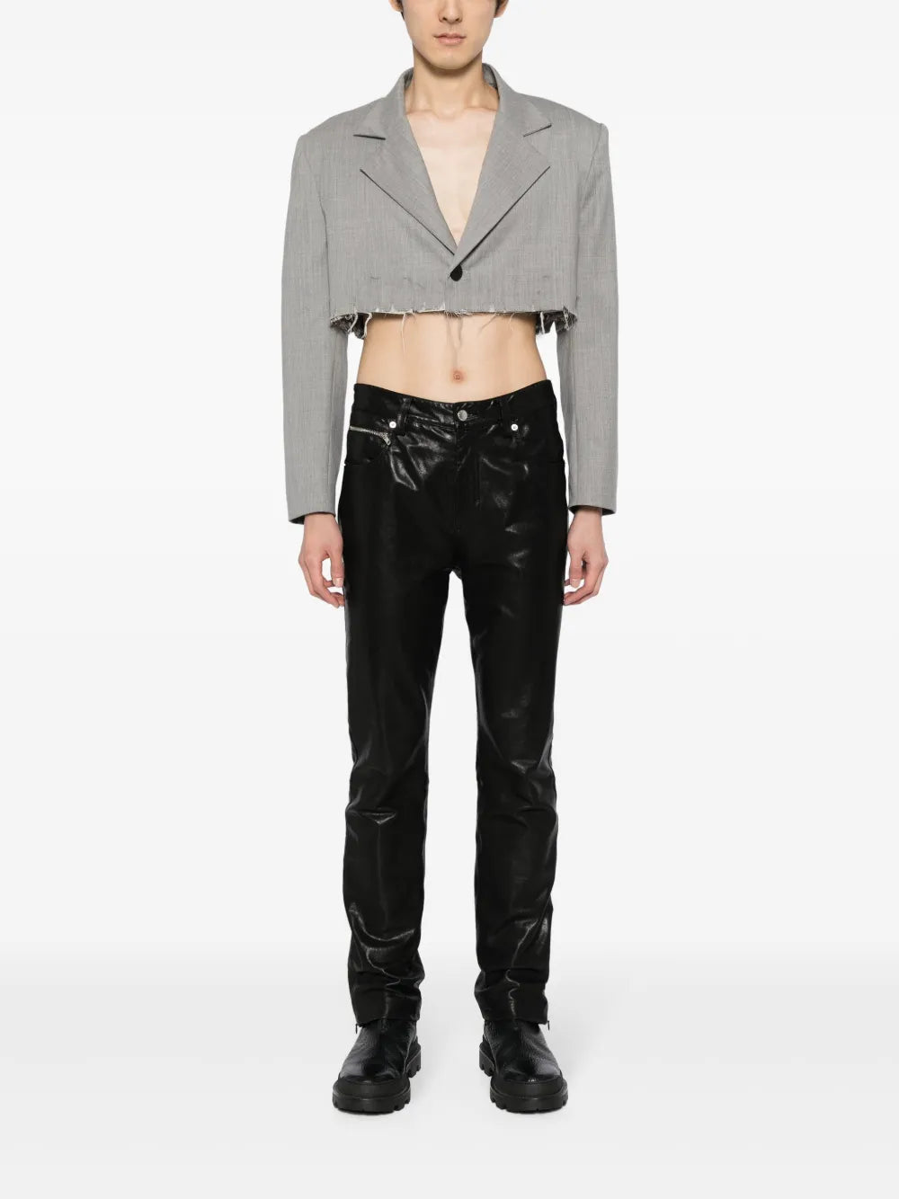 Peak-Lapels Cropped Blazer