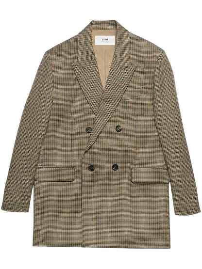 Check-Print Double-Breasted Blazer