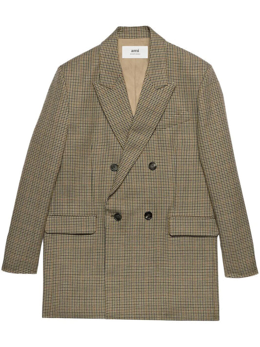 Check-Print Double-Breasted Blazer