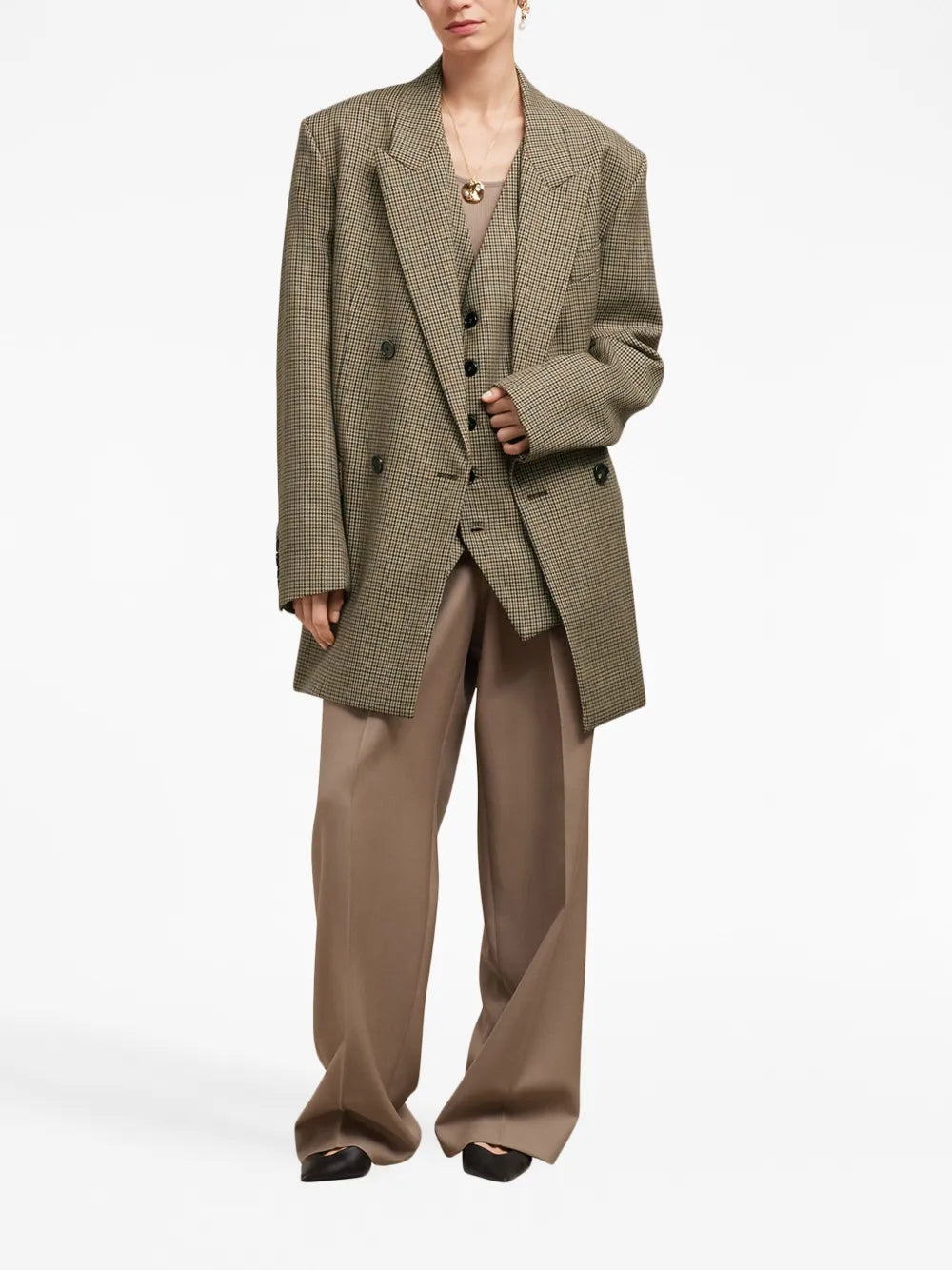 Check-Print Double-Breasted Blazer