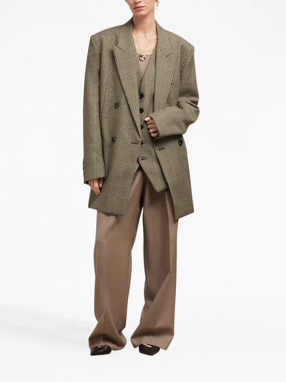 Check-Print Double-Breasted Blazer