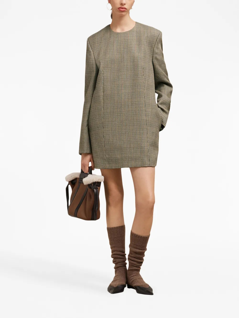 Check-Print Long-Sleeve Minidress