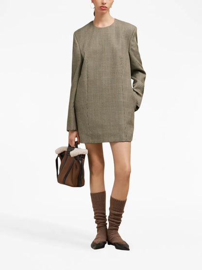 Check-Print Long-Sleeve Minidress