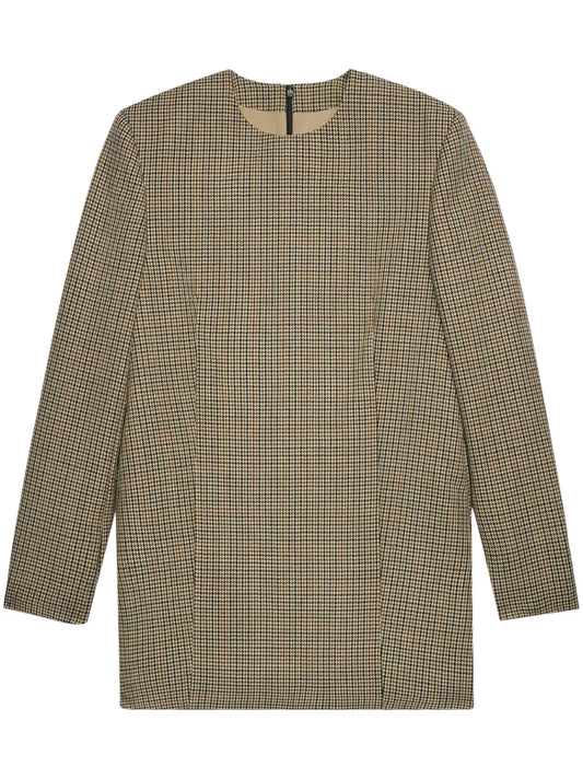Check-Print Long-Sleeve Minidress
