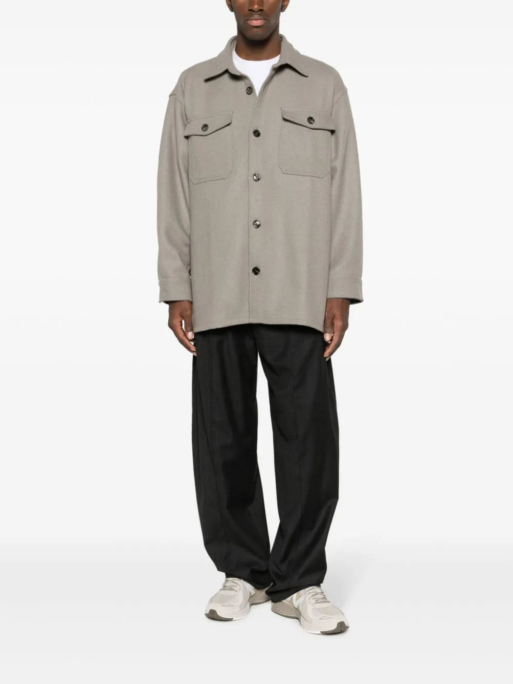 Spread-Collar Wool-Blend Shirt Jacket