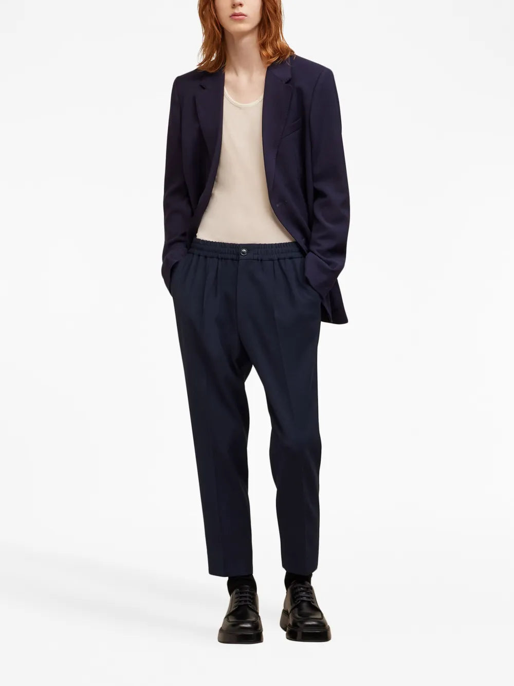 Elasticated-Waist Tapered Trousers