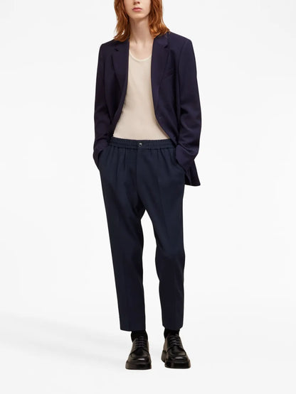 Elasticated-Waist Tapered Trousers