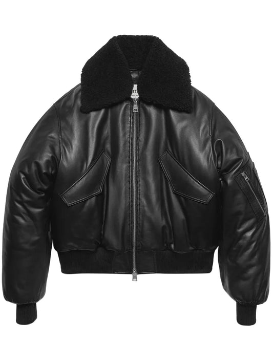 Oversized-Collar Lambskin Jacket