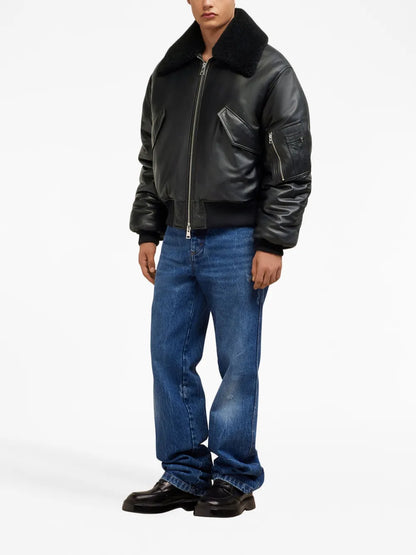 Oversized-Collar Lambskin Jacket