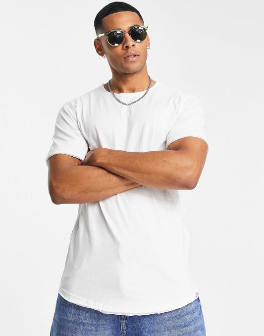 Raw Edge Longline Curve Hem T-Shirt